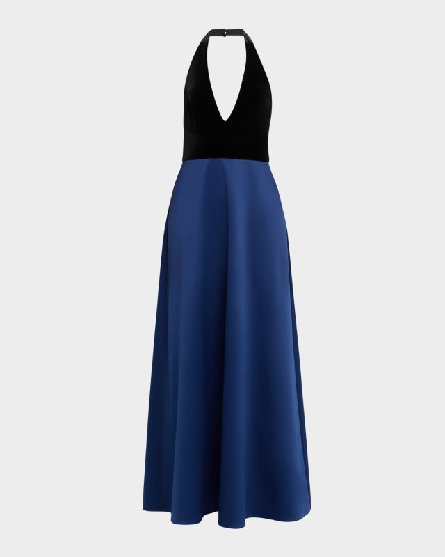 Backless Deep V-Neck Halter Gown